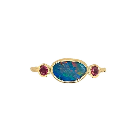 14K Australian Opal + Pink Sapphire Ring