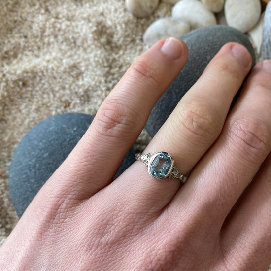 Aquamarine + Petite Diamond Bubble Ring