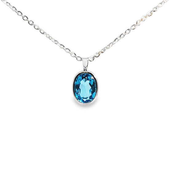 Cerulean Blue Topaz Oval Necklace