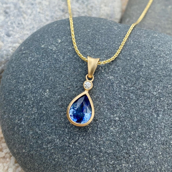 New! Ceylon Sapphire + Diamond Teardrop Necklace