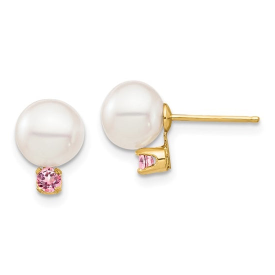 Pearl + Pink Tourmaline Stud Earrings