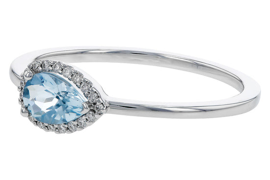 Pear Aquamarine Halo Ring