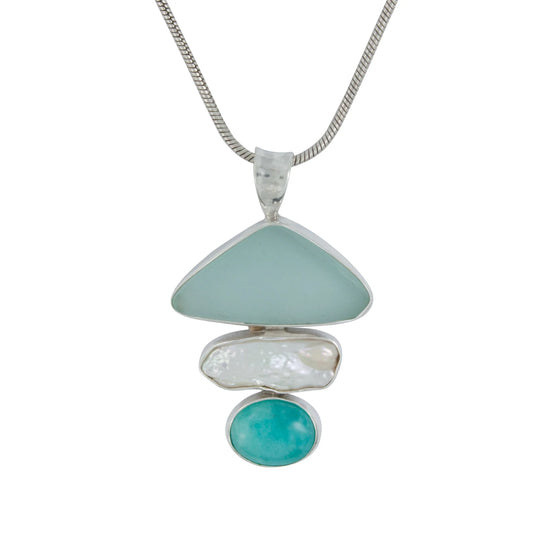 Amazonite + Pearl Sea Glass Necklace