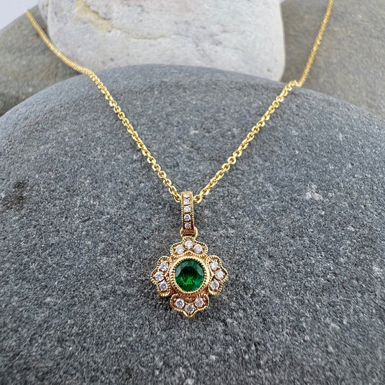 Vintage Inspired Emerald + Diamond Necklace