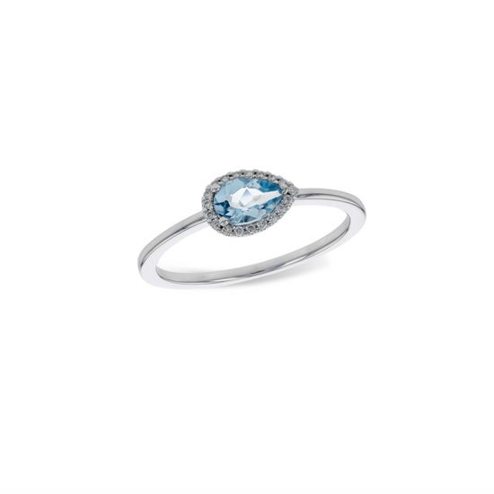 Pear Aquamarine Halo Ring