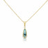 Elongated teardrop aquamarine pendant set in 14K yellow gold bezel setting with satin finish