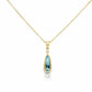 Elongated teardrop aquamarine pendant set in 14K yellow gold bezel setting with satin finish