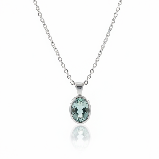Sterling Silver Oval Aquamarine Bezel Necklace