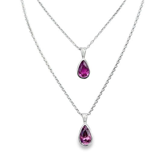 Pink Tourmaline Teardrop Bezel Set Necklace