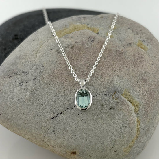 Sterling Silver Oval Aquamarine Bezel Necklace