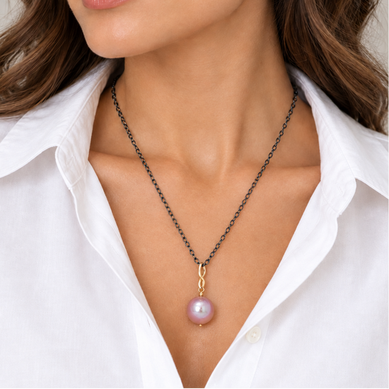 Lavender Pearl Infinity Drop Necklace