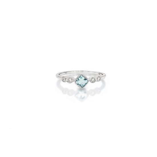 14K Petite Cushion Aquamarine + Diamond Ring