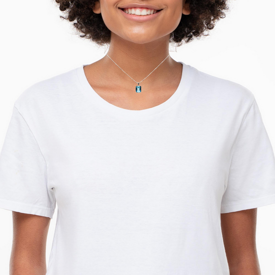 Emerald Cut Blue Topaz Bezel Necklace