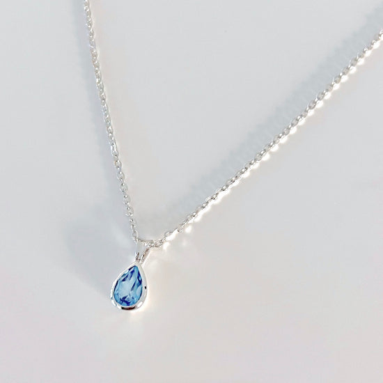 Sterling Silver Teardrop Blue Topaz Necklace