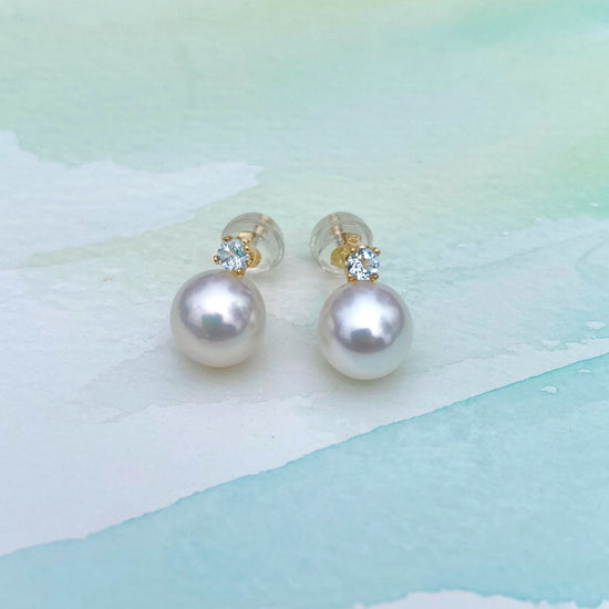 Pearl + Blue Topaz Stud Earrings