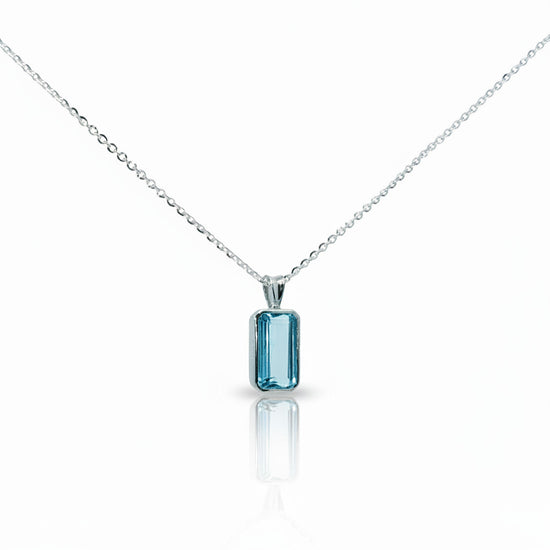 Blue Topaz Emerald Cut Gem Necklace