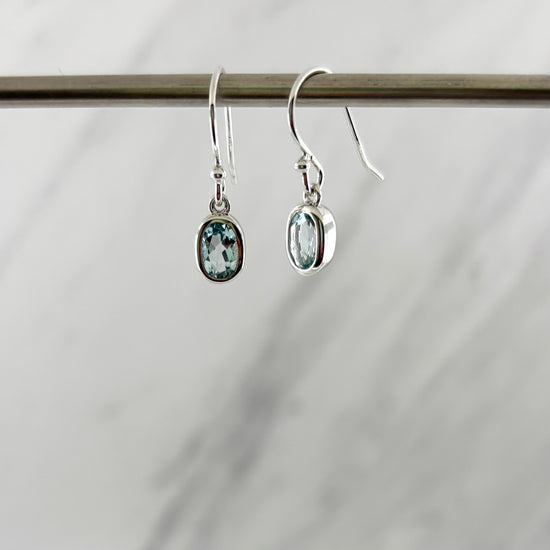 Sterling Silver + Aquamarine Bezel Drop Earrings