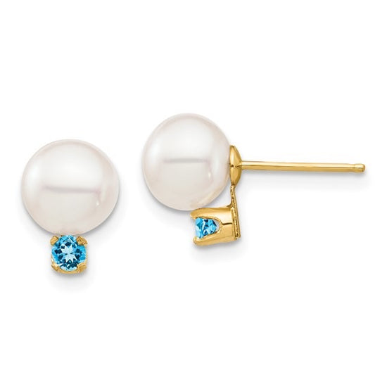 Pearl + Blue Topaz Stud Earrings