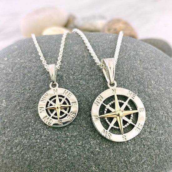 Two Tone Smooth Compass Rose Pendants