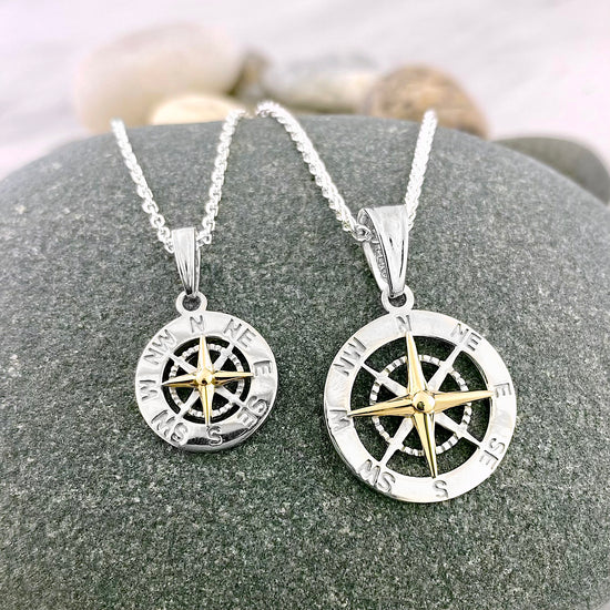 Two Tone Smooth Compass Rose Pendants