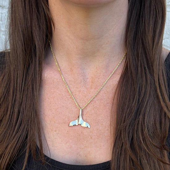14k Gold XL Whale Tail Necklace