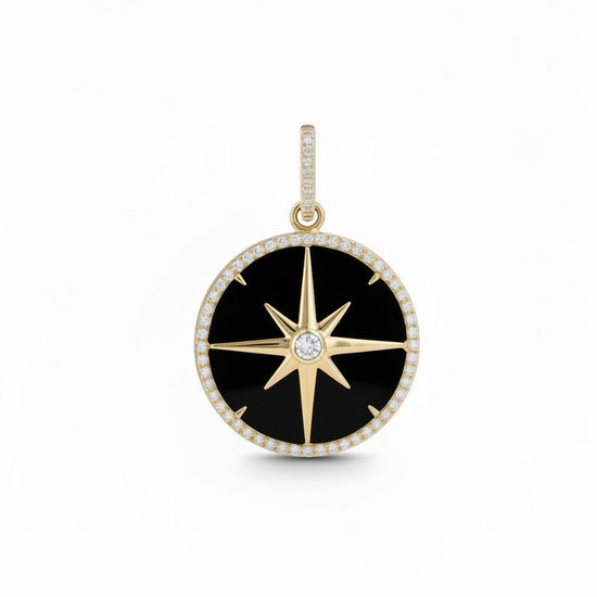 Diamond + Onyx Compass Pendant