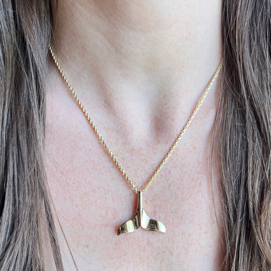 14k Gold XL Whale Tail Necklace