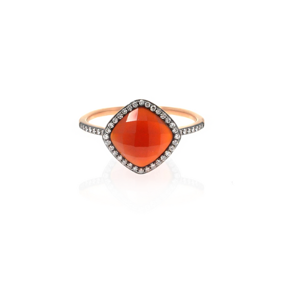 Carnelian + Diamnod Oxidized Ring