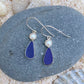 Cobalt Sea Glass + Pearl Drop Earrings