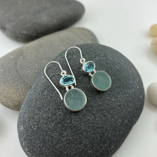 Sea Glass + Blue Topaz Bubble Drop Earrings