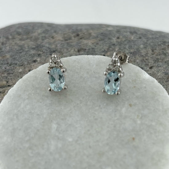 Aquamarine + Diamond Drop Stud Earrings