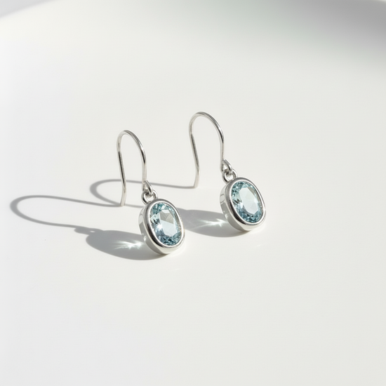 Sterling Silver + Aquamarine Bezel Drop Earrings