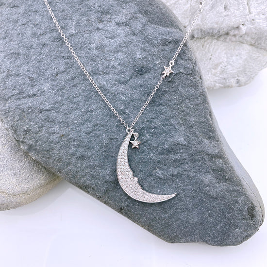 Crescent Moon & Stars Diamond Necklace