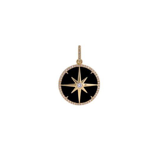 Diamond + Onyx Compass Charm