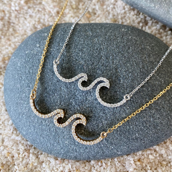 14K Gold + Diamond Double Wave Necklace