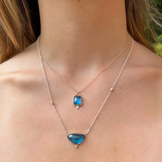Bright Sea Blue Topaz + Diamond Necklace