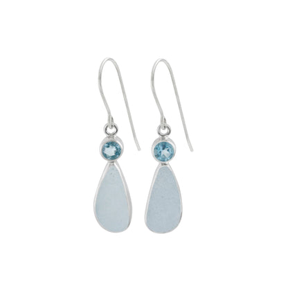 Sea Glass + Blue Topaz Drop Earrings