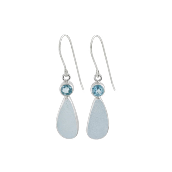 Sea Glass + Blue Topaz Drop Earrings