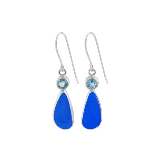 Sea Glass + Blue Topaz Drop Earrings