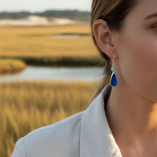 Sea Glass + Blue Topaz Drop Earrings