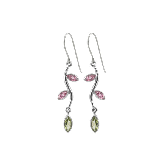 Pink + Green Tourmaline Leaf Earrings