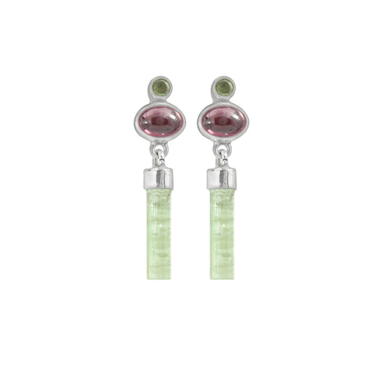 Green + Pink Tourmaline Drop Earrings