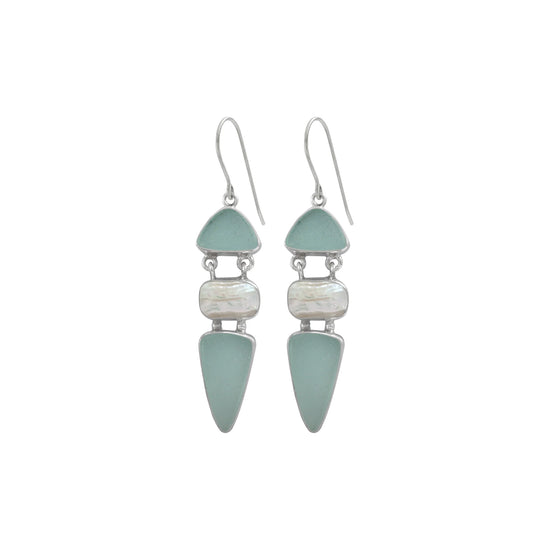 Keshi Pearl + Sea Glass Drop Earrings