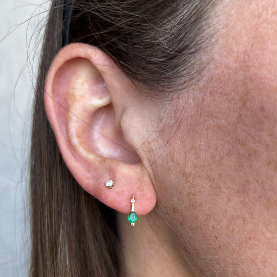 14k Gold Emerald Bar Earrings