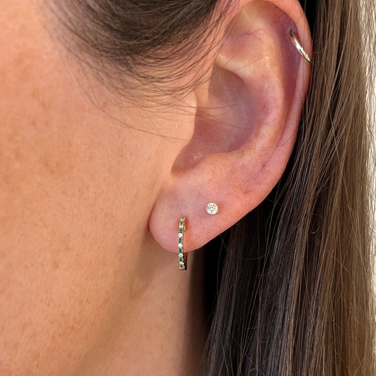 Petite Diamond + Emerald Huggie Earrings