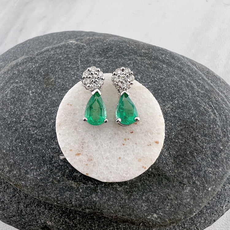 Emerald and diamond stud earrings Clearance