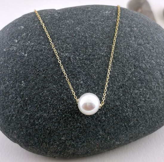 14K Gold Floating Pearl Necklace