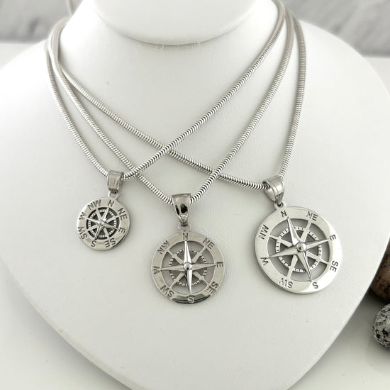 Sterling Silver Smooth Compass Rose Pendants