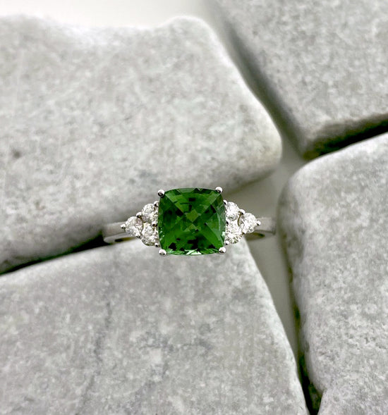 Green Tourmaline + Diamond Ring
