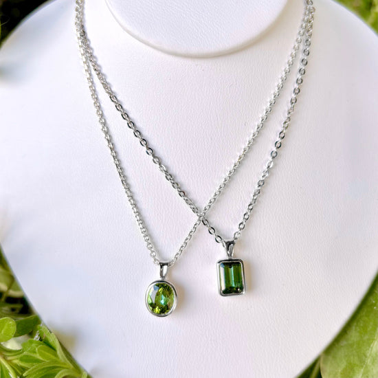 Green Tourmaline Silver Bezel Necklace